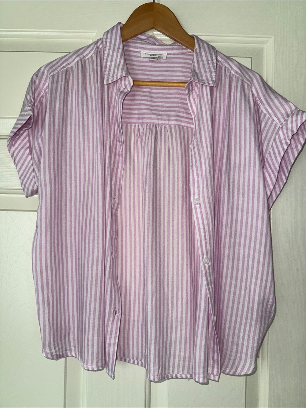 Ladies Pink Stripe Short-Sleeve Button Shirt